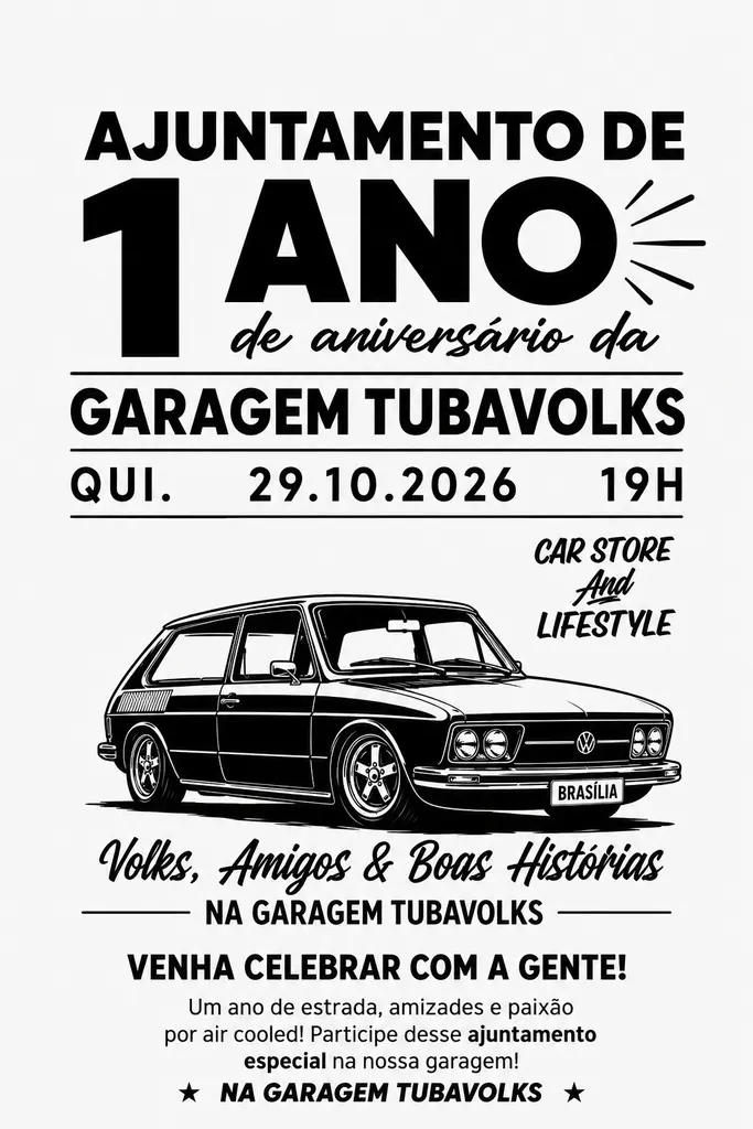 AJUNTAMENTO de ANIVERSÁRIO 1 Ano Garagem TubaVolks